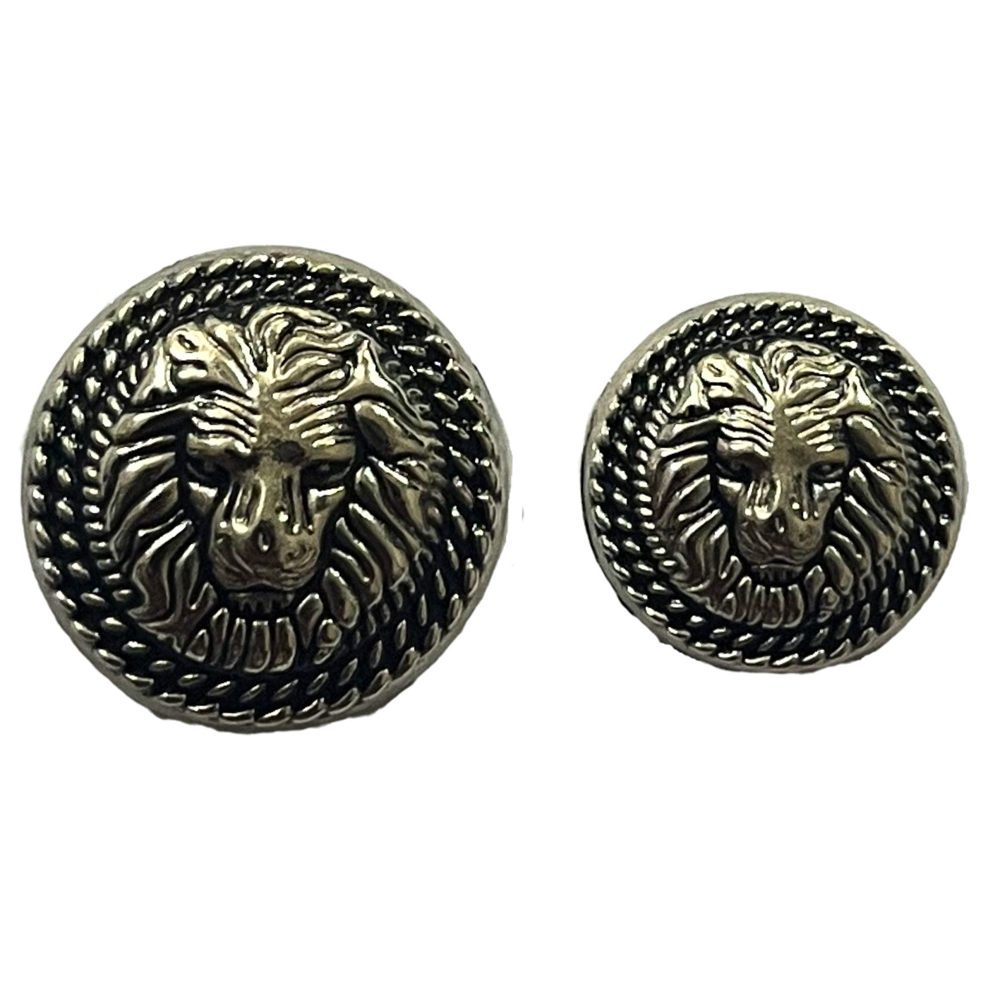 Black & Silver Fearless Lion Face Shaped 1 Hole Round Metal Buttons