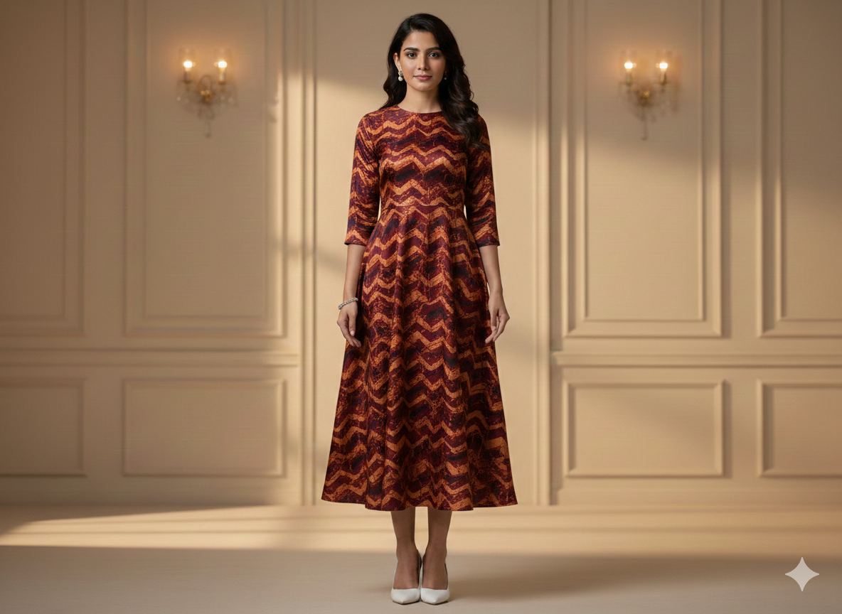 मैरून शेवरॉन शुद्ध सूती कपड़ा