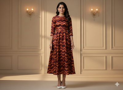 मैरून शेवरॉन शुद्ध सूती कपड़ा