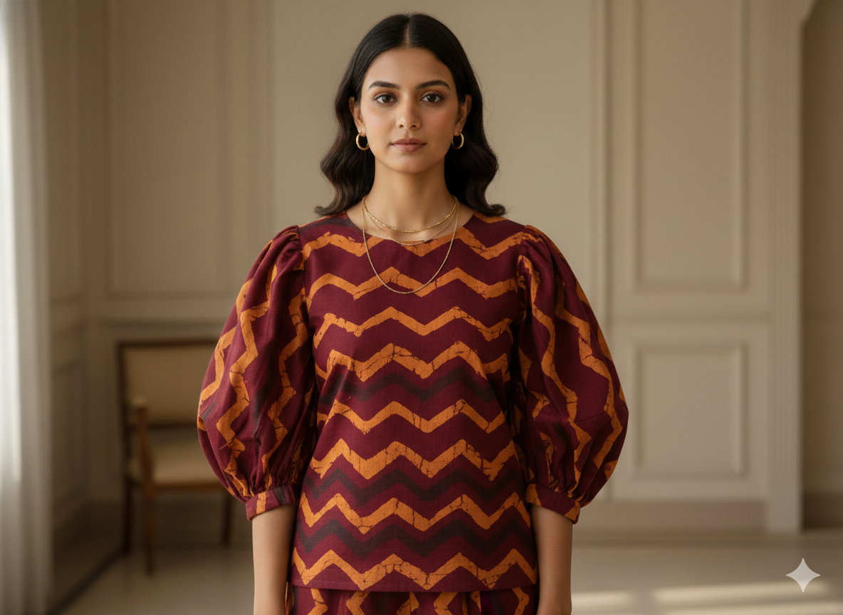 मैरून शेवरॉन शुद्ध सूती कपड़ा