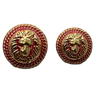 Pink & Golden Fearless Lion Face Shaped Round 1 Hole Metal Buttons