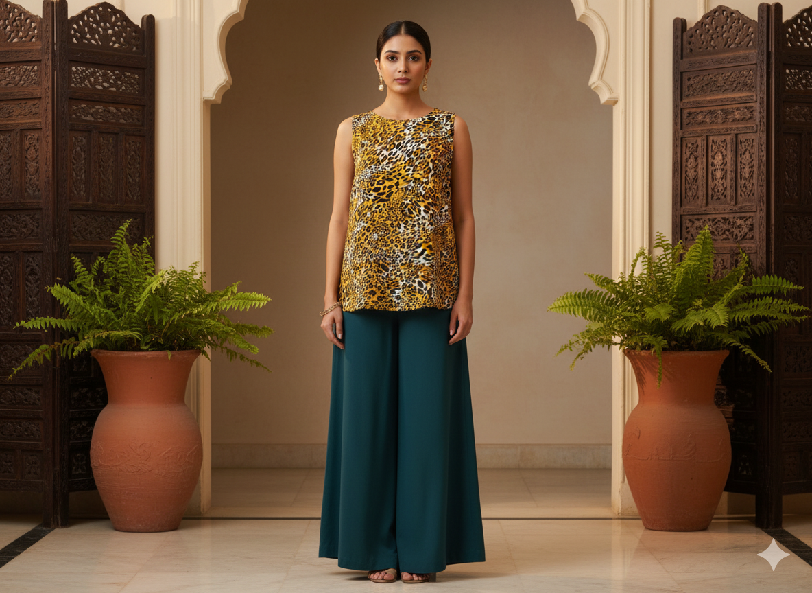 Yellow Leopard Digitally Printed Butter Crepe Fabric