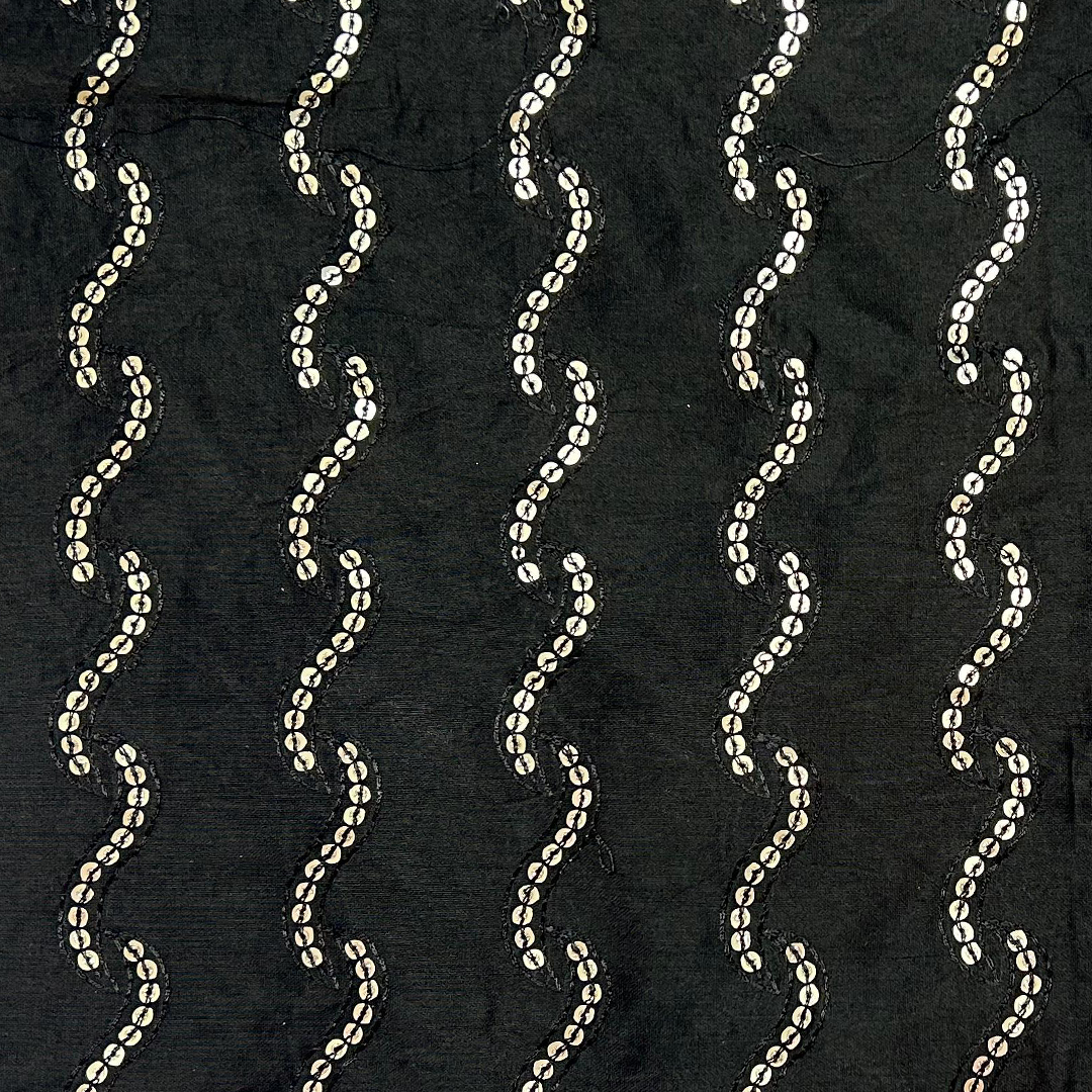 Black Waves Modal Chanderi Print Muslin Fabric