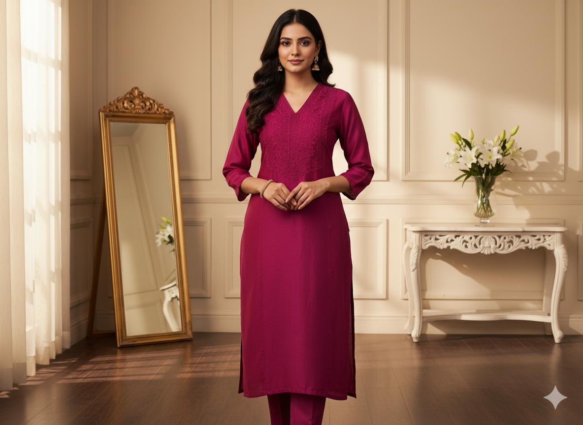 मैजेंटा गुलाबी सादा शुद्ध विस्कोस गाजी सिल्क कपड़ा