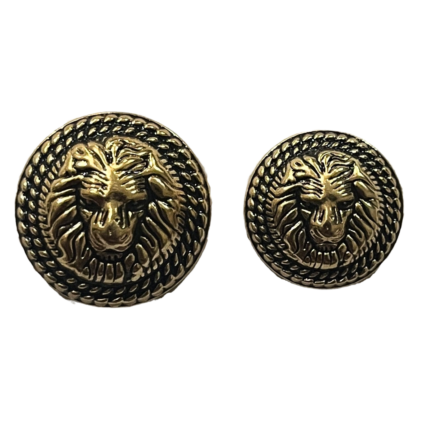 Black & Golden Fearless Lion Face Shaped 1 Hole Round Metal Buttons