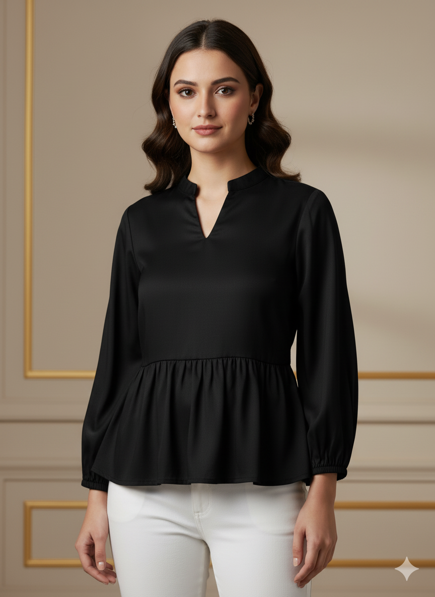 Glossy Black Plain Malai Satin Fabric