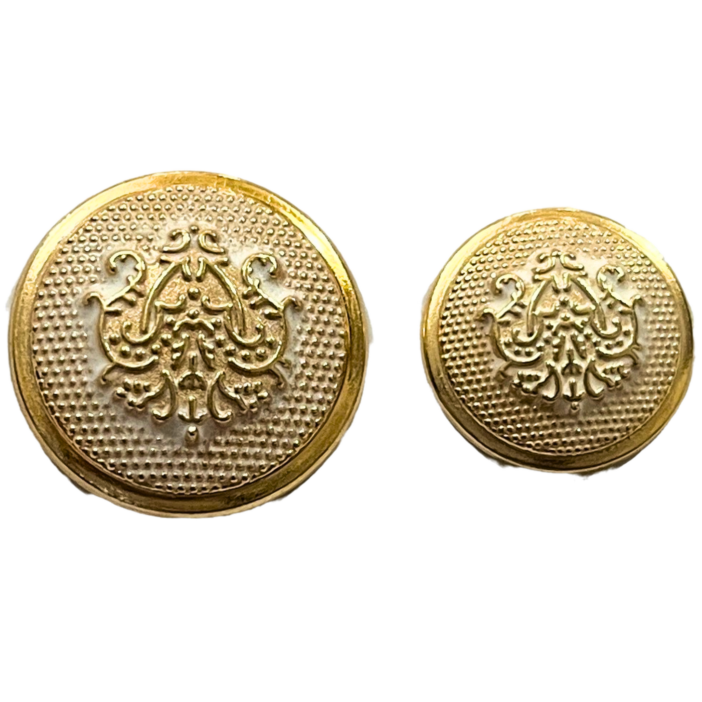 White & Golden King & Queen Singhasan Designer Round 1 Hole Metal Buttons