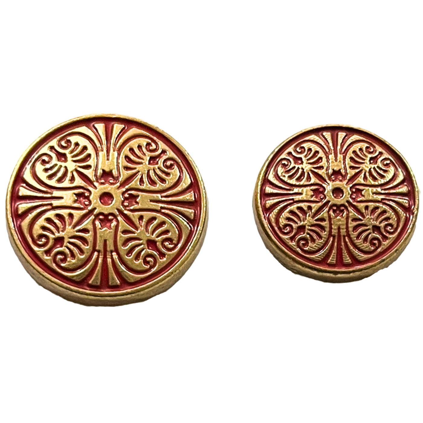 Matte Gold & Red Color Engraved Designer 1 Hole Metal Buttons