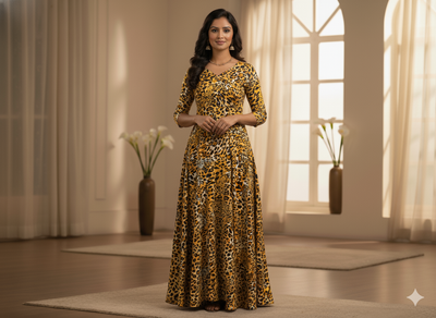 Yellow Leopard Digitally Printed Butter Crepe Fabric