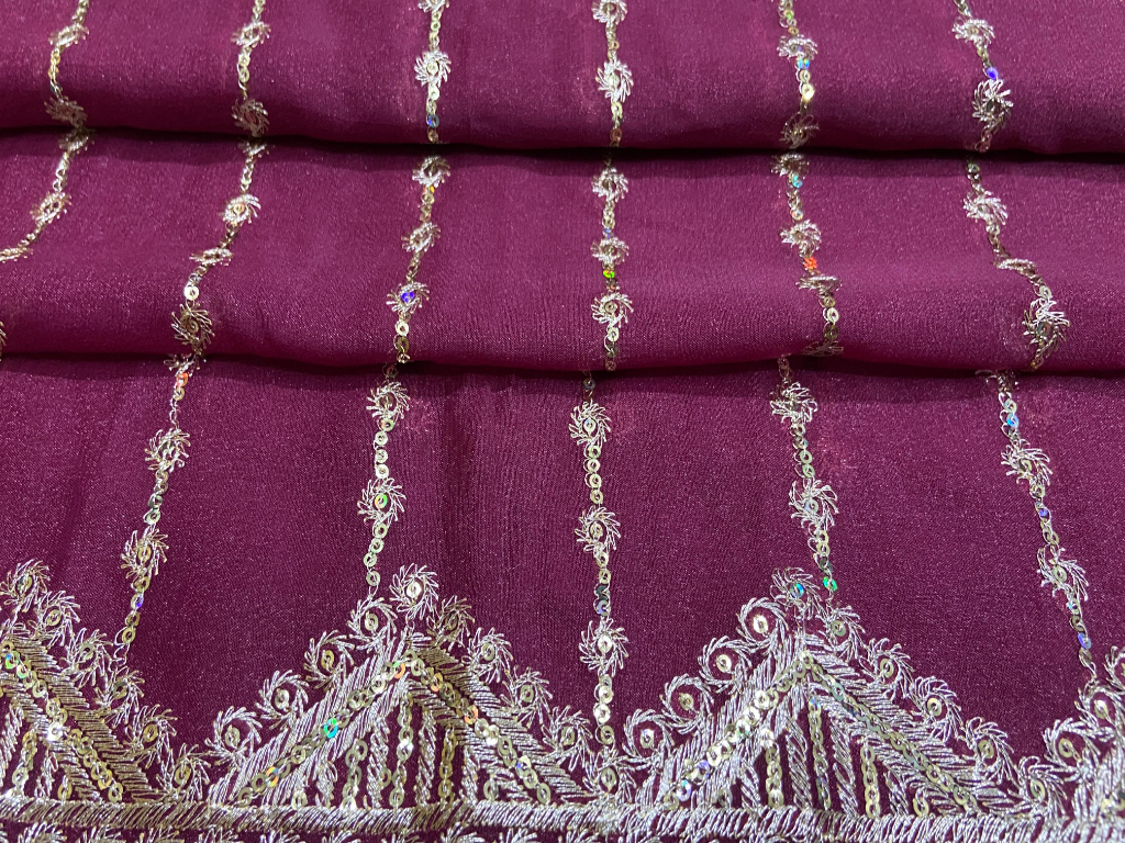Vine & Coin Zari Work Georgette Embroidery Fabric