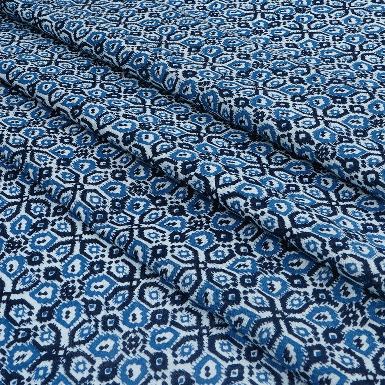 Navy Blue & White Abstract Printed Pure Cotton Fabric