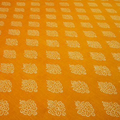 Mustard & White Motifs Printed Pure Cotton Fabric