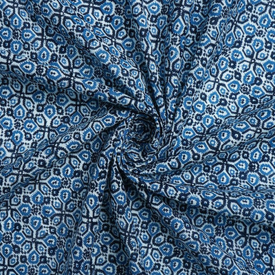 Navy Blue & White Abstract Printed Pure Cotton Fabric