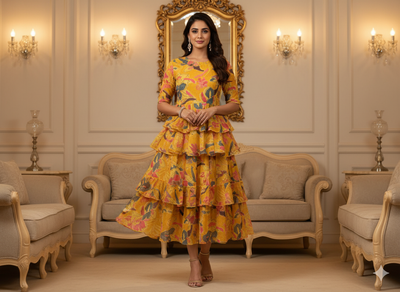 Yellow 100 % Pure Mul Mul Cotton Chikan Embroidered Fabric