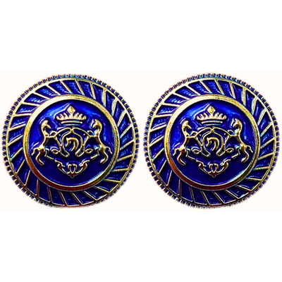 Golden & Blue King’s Choice Twin Horse Shield Crest Eye-Catchy Design Round Shank Metal Button Blue and Golden Colour for Coat, Suit, Blazer, Sherwani, Nehru Jacket and for all Types of Clothes
