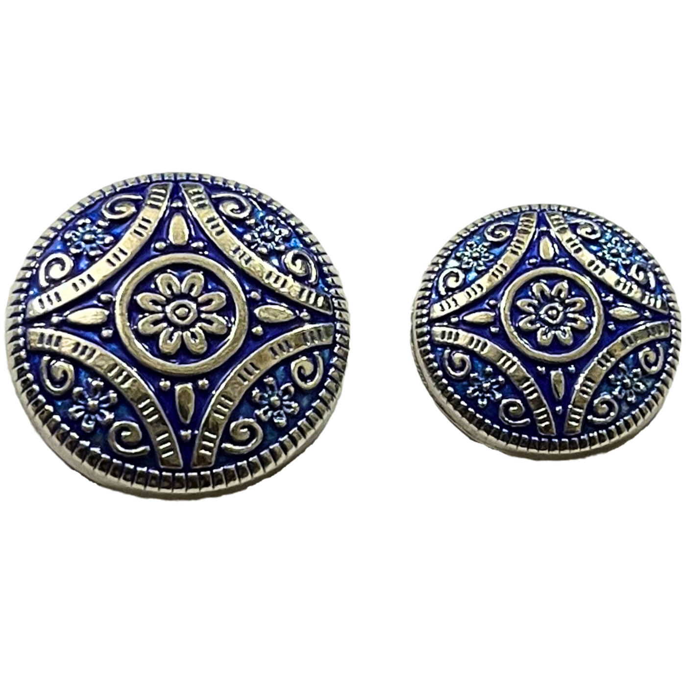 Blue & Silver Color Attractive Regal Traditional 1 Hole Round Metal Buttons