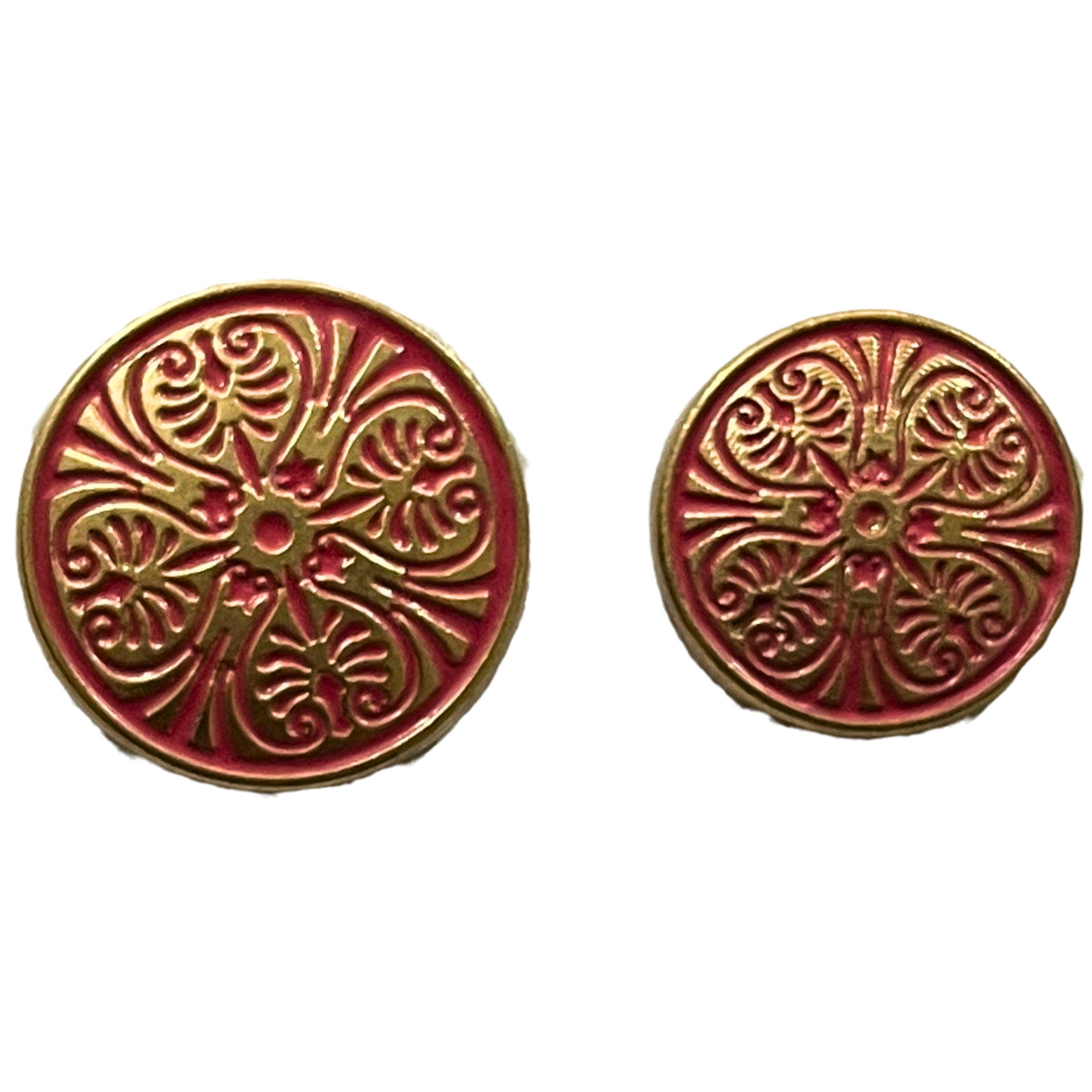 Matte Gold & Pink Color Engraved Designer 1 Hole Metal Buttons