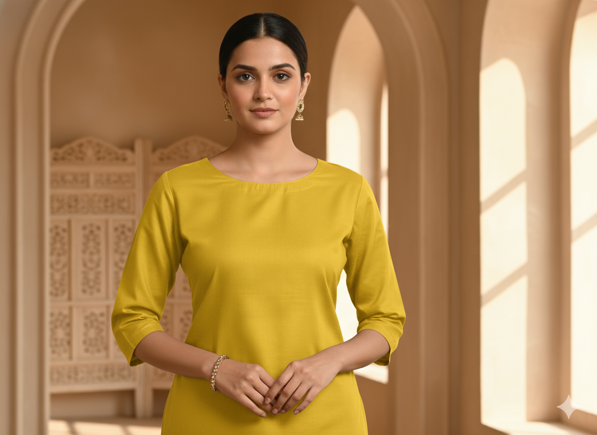 Leamon Yellow Plain 100% Pure Mul Mul Cotton