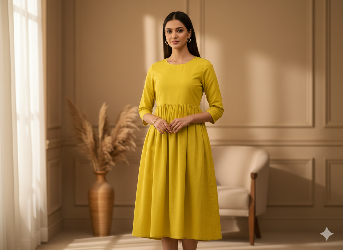 Leamon Yellow Plain 100% Pure Mul Mul Cotton