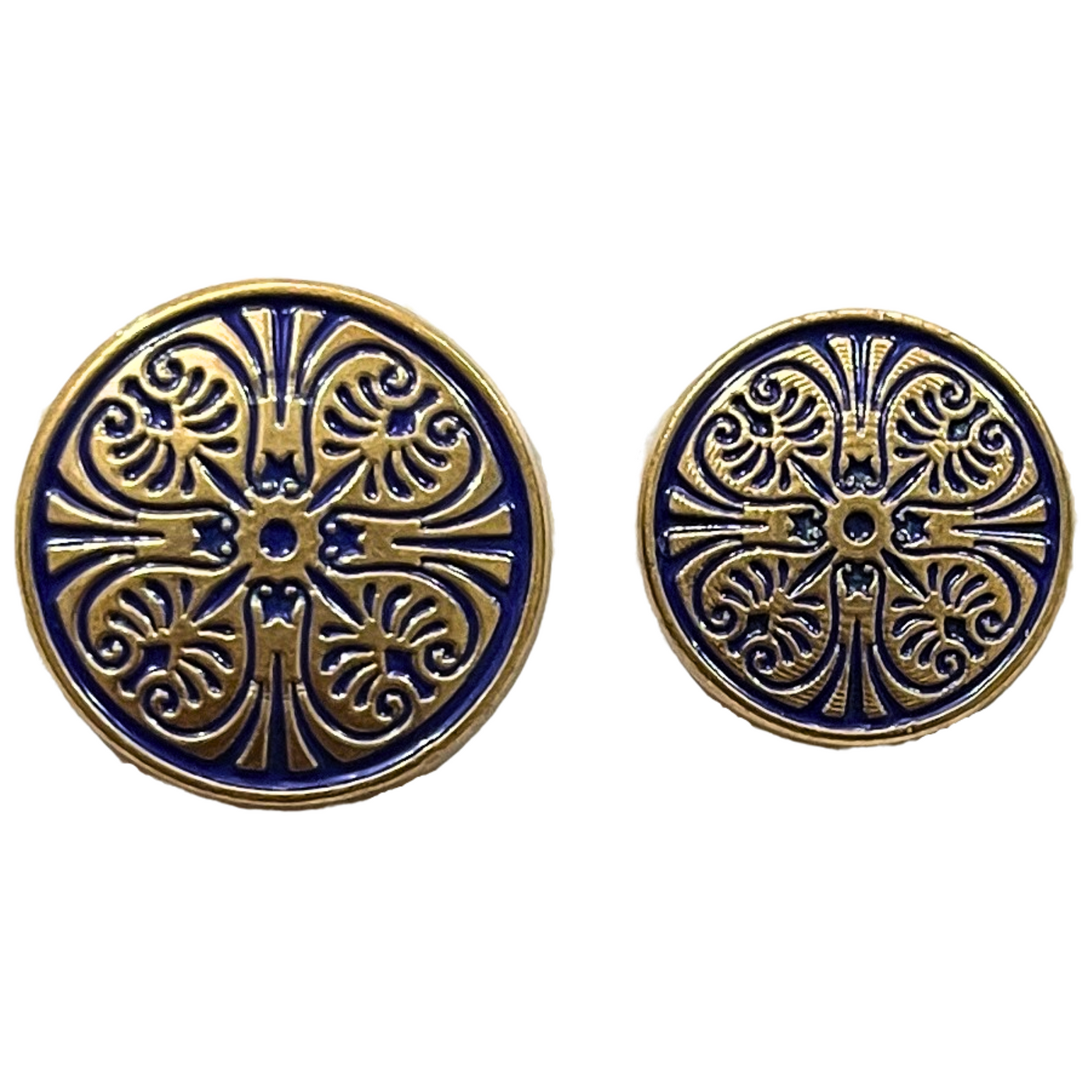 Matte Golden & Blue Color Engraved Designer 1 Hole Metal Buttons