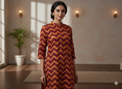 मैरून शेवरॉन शुद्ध सूती कपड़ा