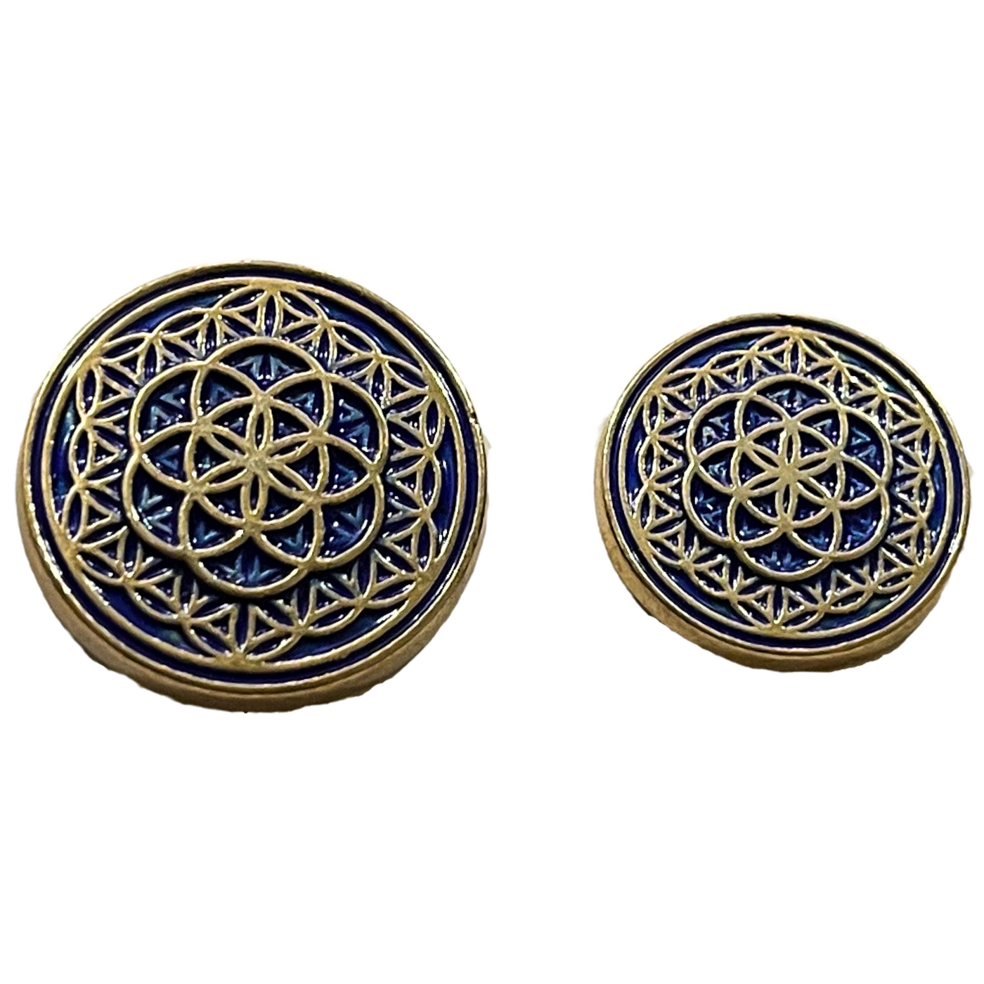 Blue & Golden Color Mandala Design Round 1 Hole Metal Buttons