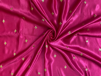 Deep Pink Balma Daman Embroidery Silk Satin Fabric