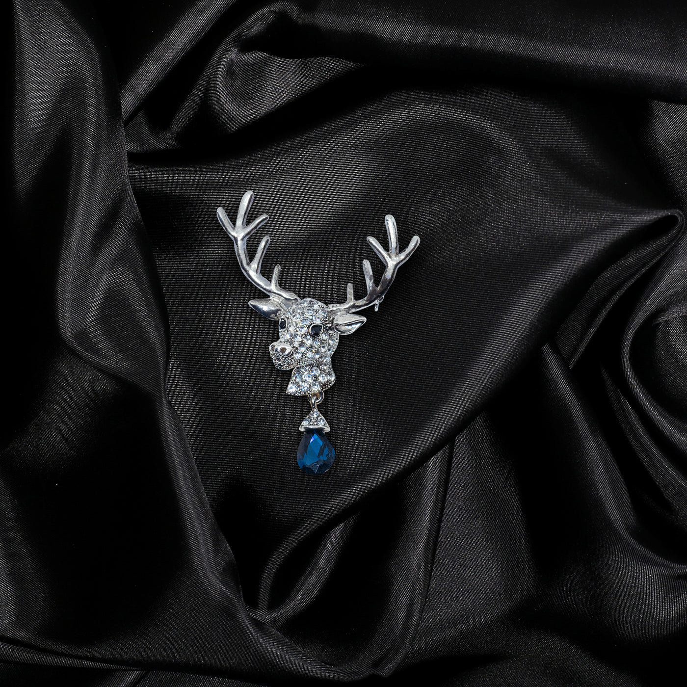 Silver Deer Stone Studded Metal Brooch