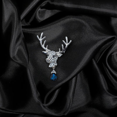 Silver Deer Stone Studded Metal Brooch