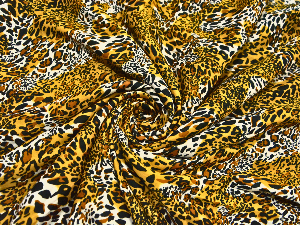 Yellow Leopard Digitally Printed Butter Crepe Fabric