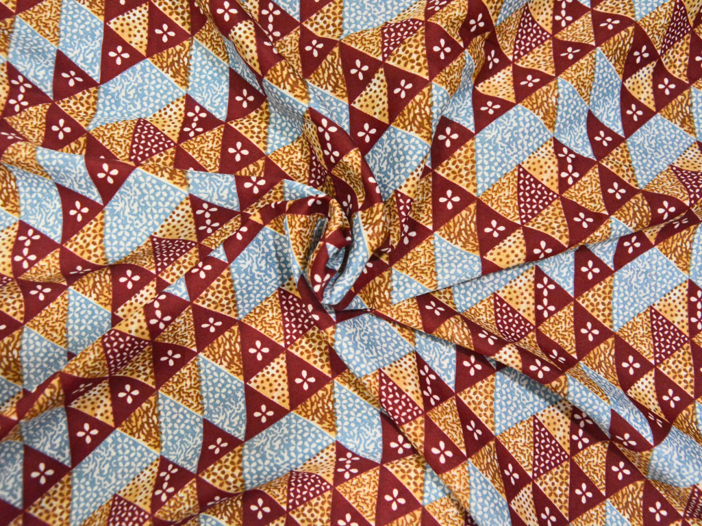 Deep Maroon Tringular Digitally Printed Butter Crepe Fabric
