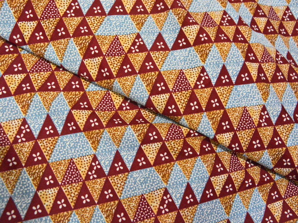 Deep Maroon Tringular Digitally Printed Butter Crepe Fabric
