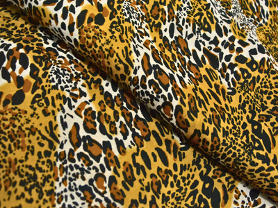 Yellow Leopard Digitally Printed Butter Crepe Fabric