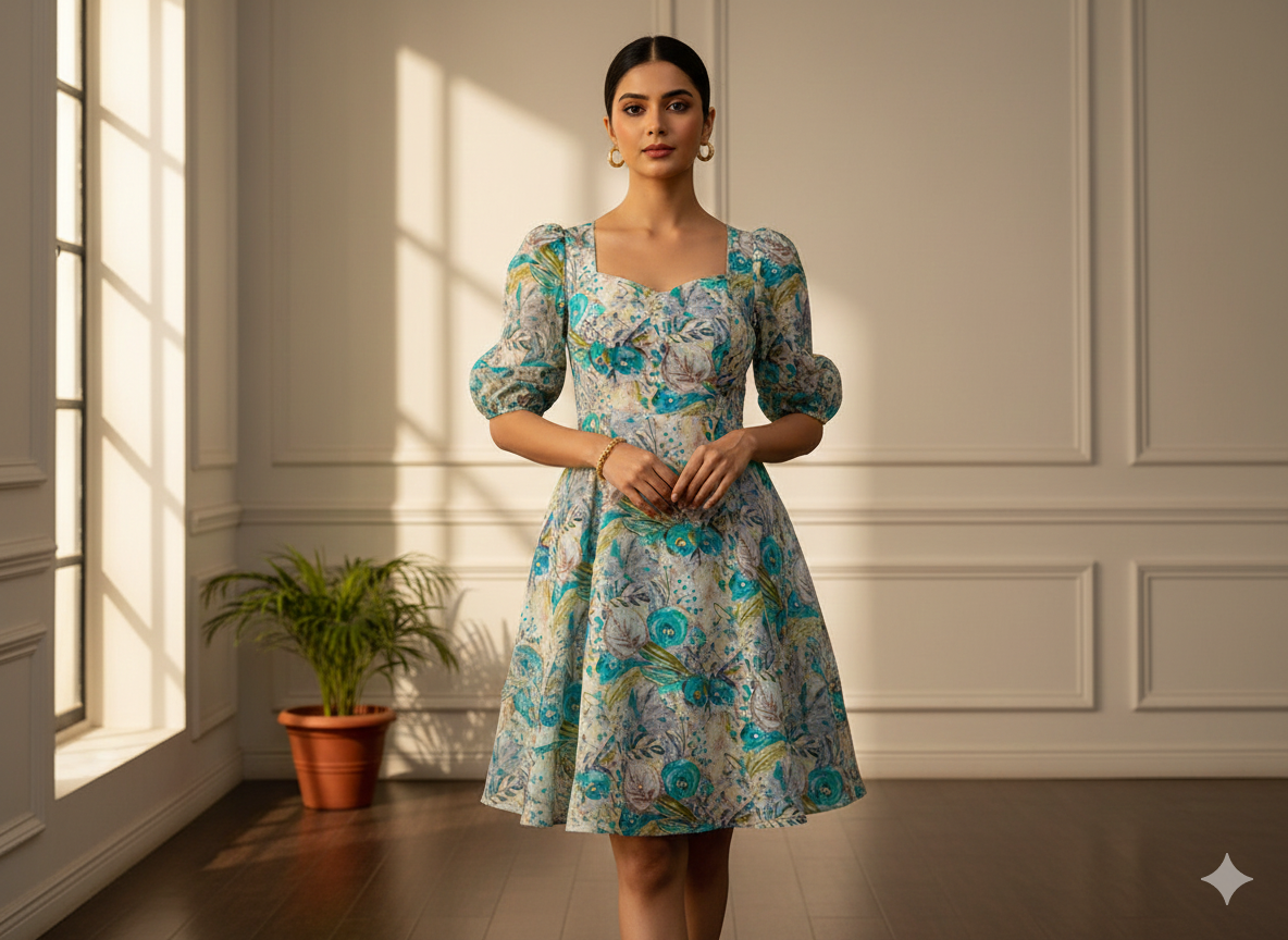 ऑफ व्हाइट एब्स्ट्रैक्ट पैटर्न शुद्ध मुल मुल कॉटन फ़ैब्रिक