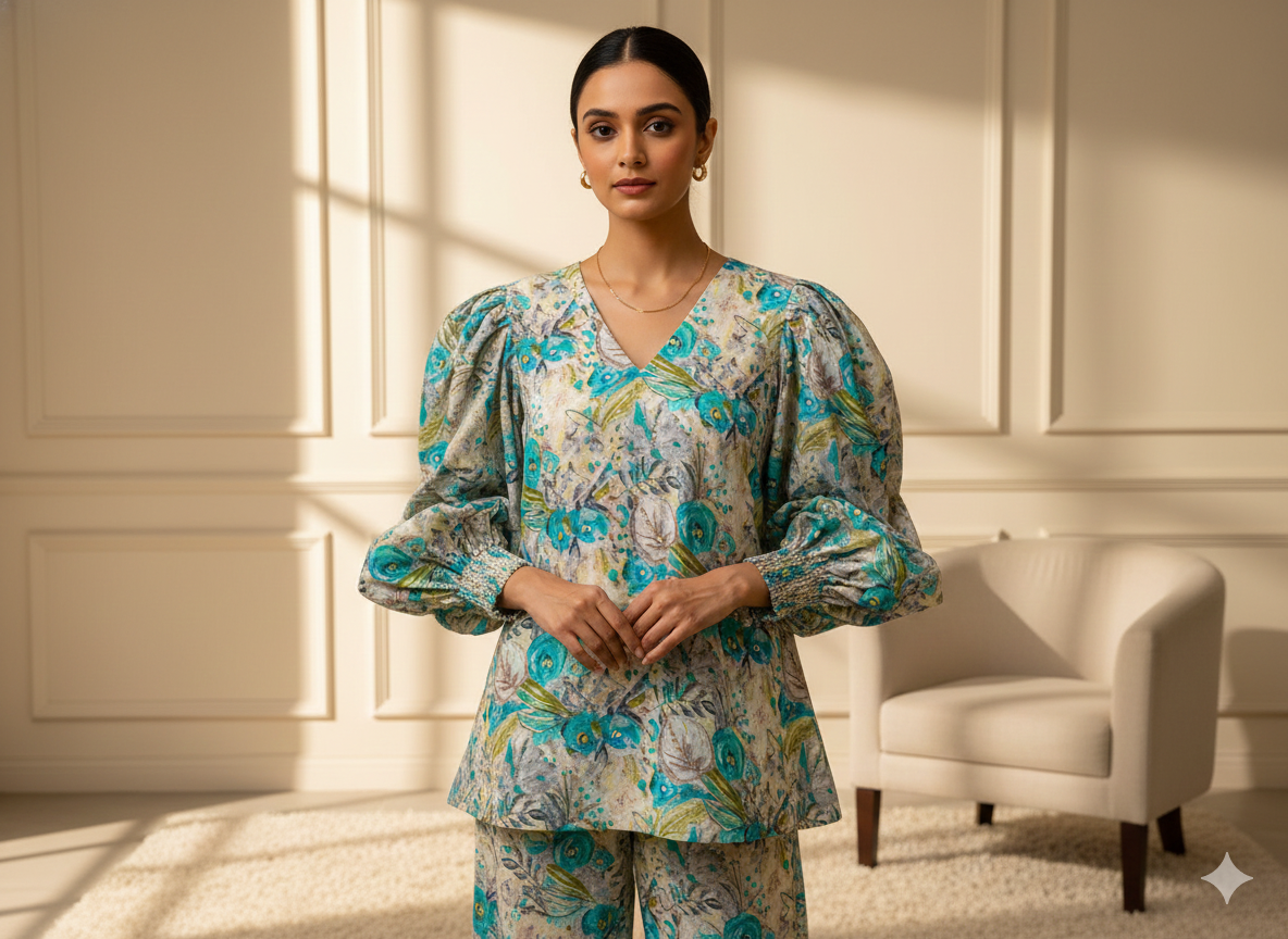 ऑफ व्हाइट एब्स्ट्रैक्ट पैटर्न शुद्ध मुल मुल कॉटन फ़ैब्रिक