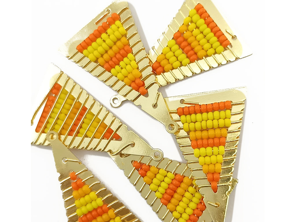 Yellow & Orange Triangle Metal Frame Beads