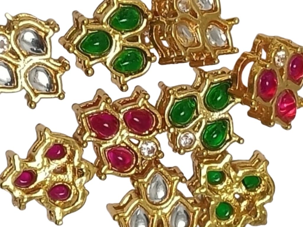 Multicolour Triangular Meena Kundan Stones