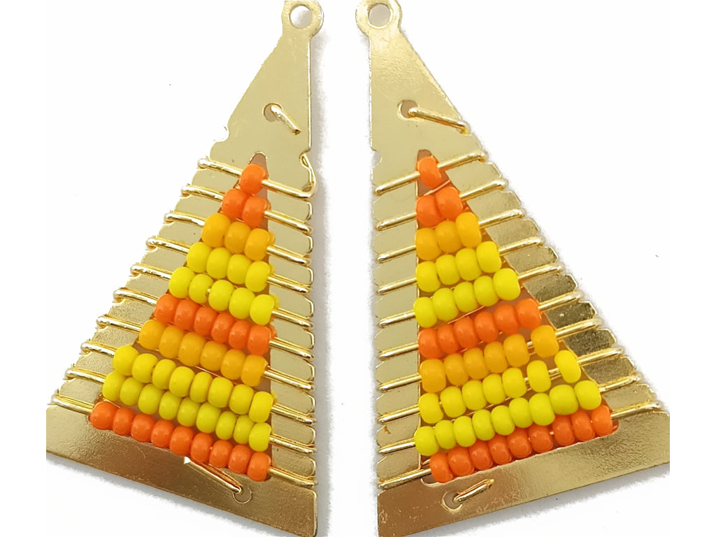 Yellow & Orange Triangle Metal Frame Beads