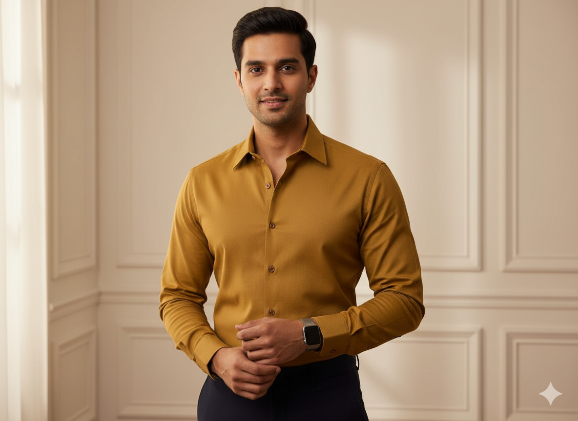 गोल्डन मस्टर्ड प्लेन ग्लेज्ड कॉटन फ़ैब्रिक (थोक)