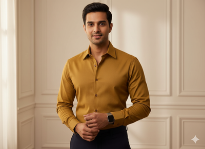 गोल्डन मस्टर्ड प्लेन ग्लेज्ड कॉटन फ़ैब्रिक (थोक)