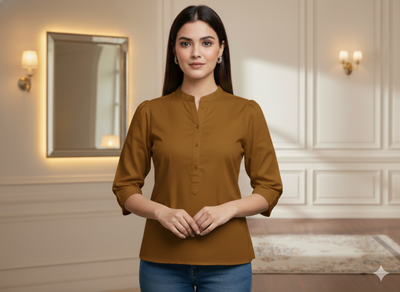 गोल्डन मस्टर्ड प्लेन ग्लेज्ड कॉटन फ़ैब्रिक