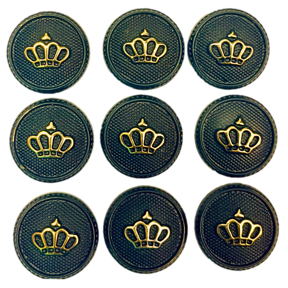 Black & Golden King’s & Queen’s Favourite Crown Design Round Shank Plastic Button Black and Golden Colour for Coat, Suit, Blazer, Sherwani, Nehru Jacket and for all Types of Clothes