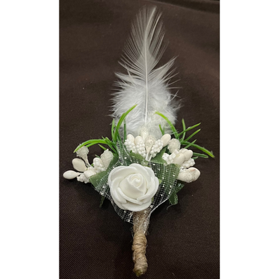 White Faux Feather Flower Brooch ( Wholesale )