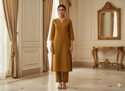 गोल्डन मस्टर्ड प्लेन ग्लेज्ड कॉटन फ़ैब्रिक