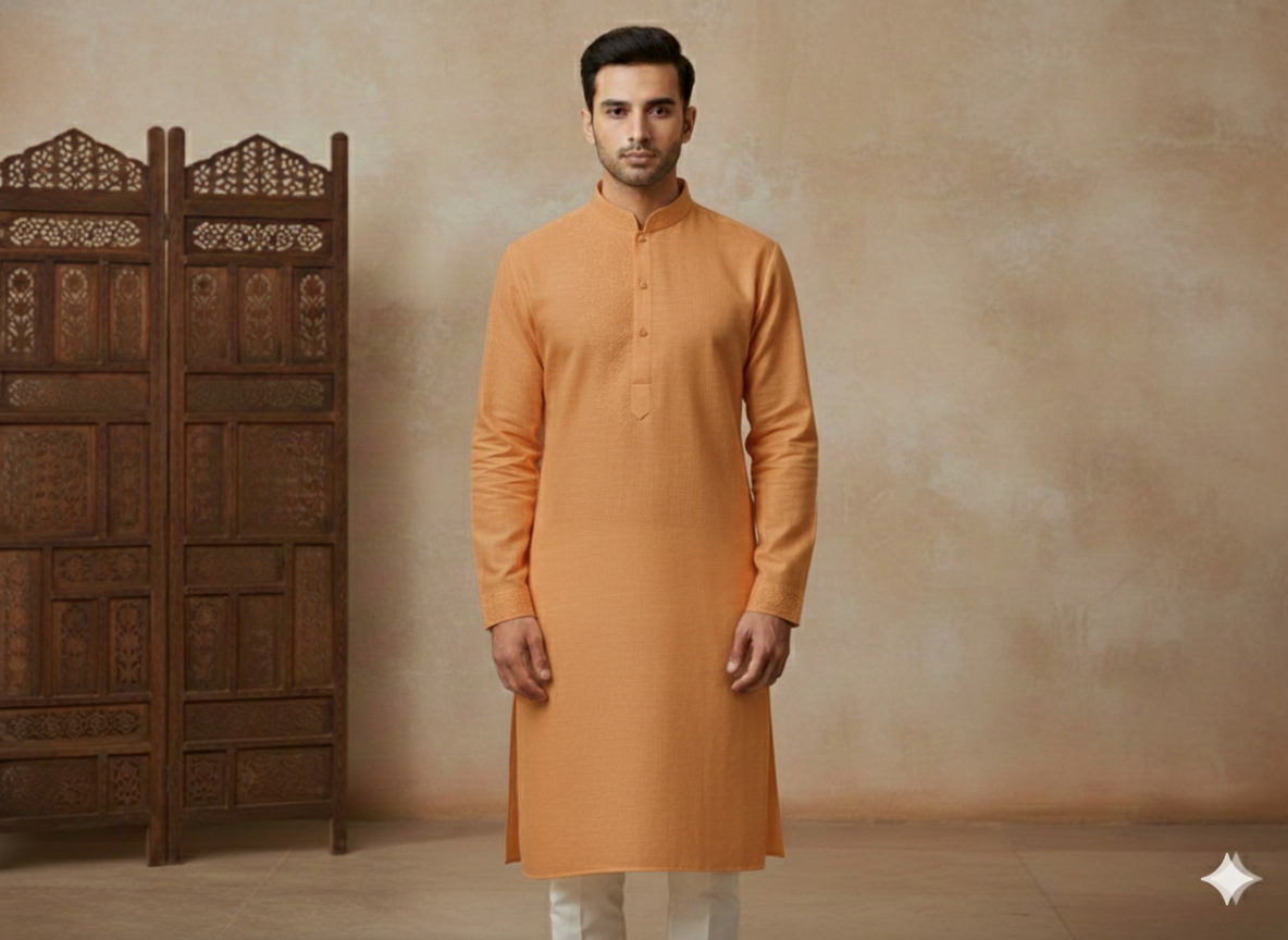 नारंगी सादा सूती लिनन कपड़ा