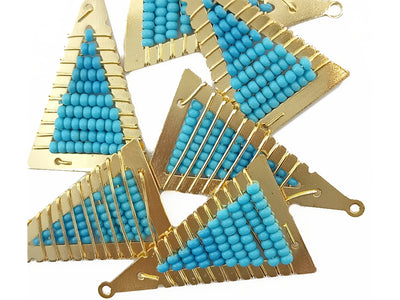 Blue Triangle Metal Frame Beads