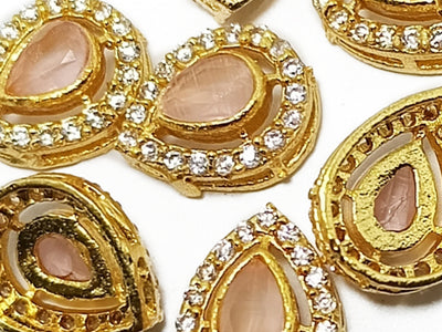 Pale Pink & Golden Leaf Shaped Kundan Stones