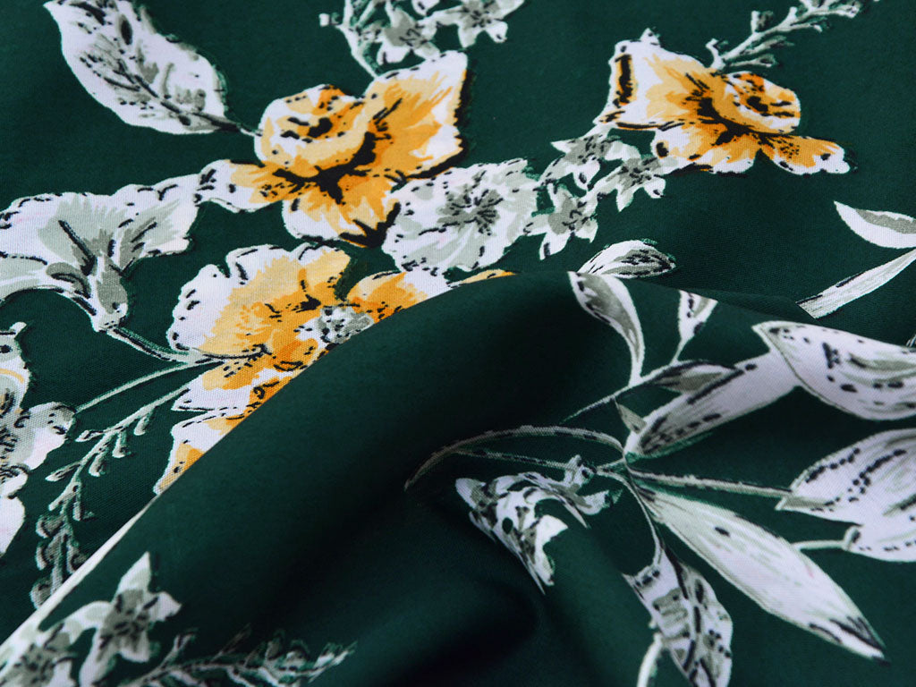 Lincoln Green Multicolor Floral Digital Printed Premium Butter Crepe Fabric