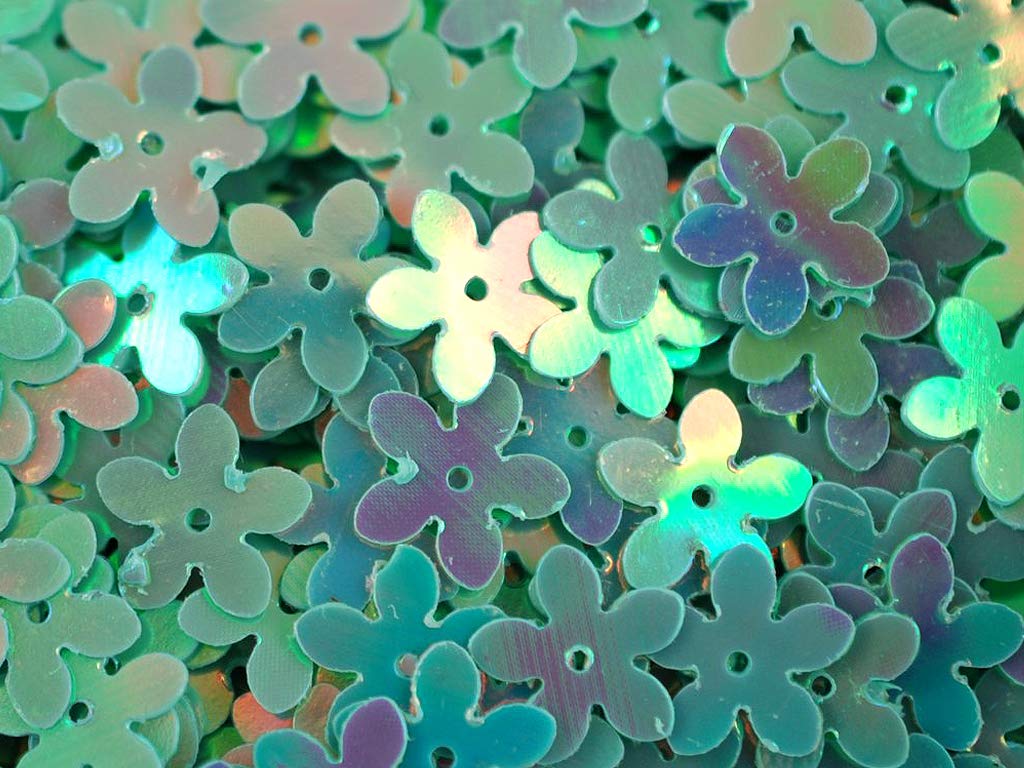 Green Metallic Lustre 1 Hole Flower Shape Plastic Sequins (1809422647330)