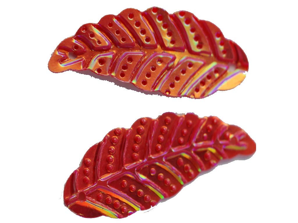 Orange Metallic 2 Hole Leaf Shape Plastic Sequins (1809415208994)